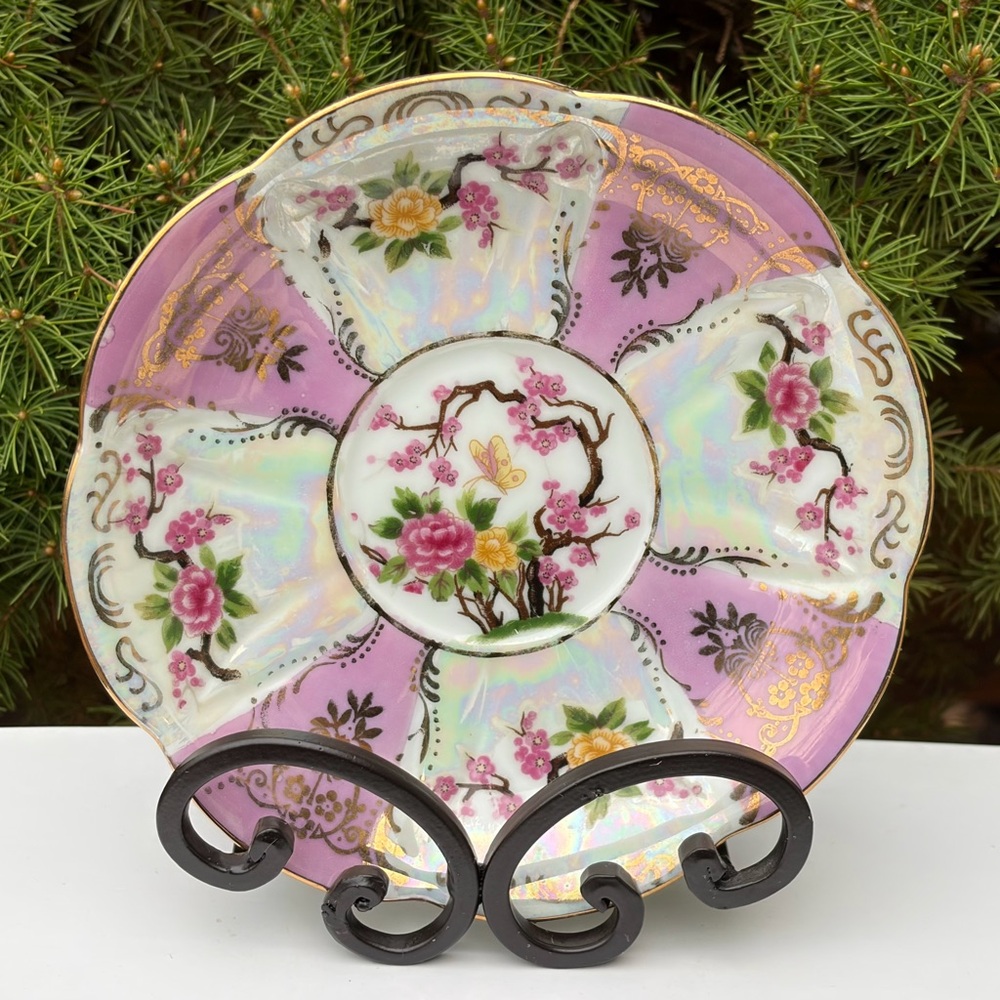 Vintage Royal Halsey "Very Fine China" iridescent saucer